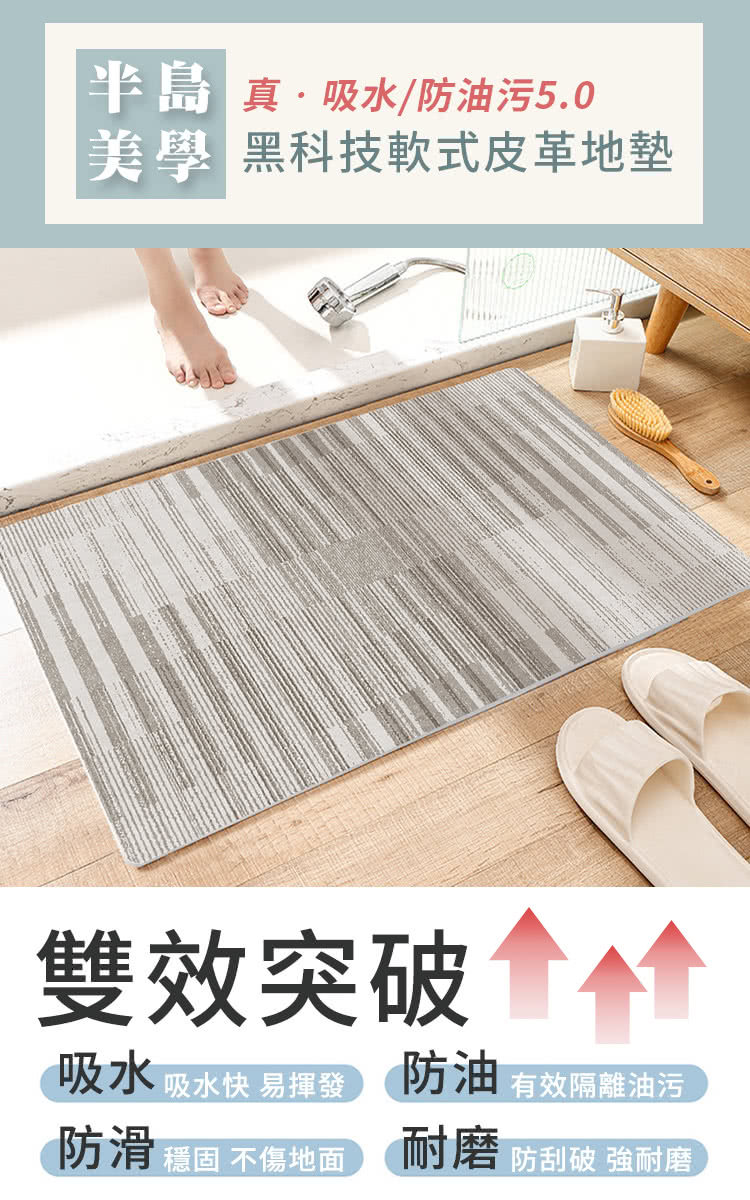 半島良品 真正吸水防油污防滑5.0黑科技軟式皮革地墊75cm