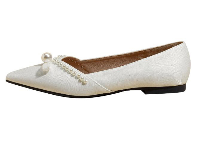 Sp house 法式珍珠優雅尖頭平底低跟鞋(白色) 推薦