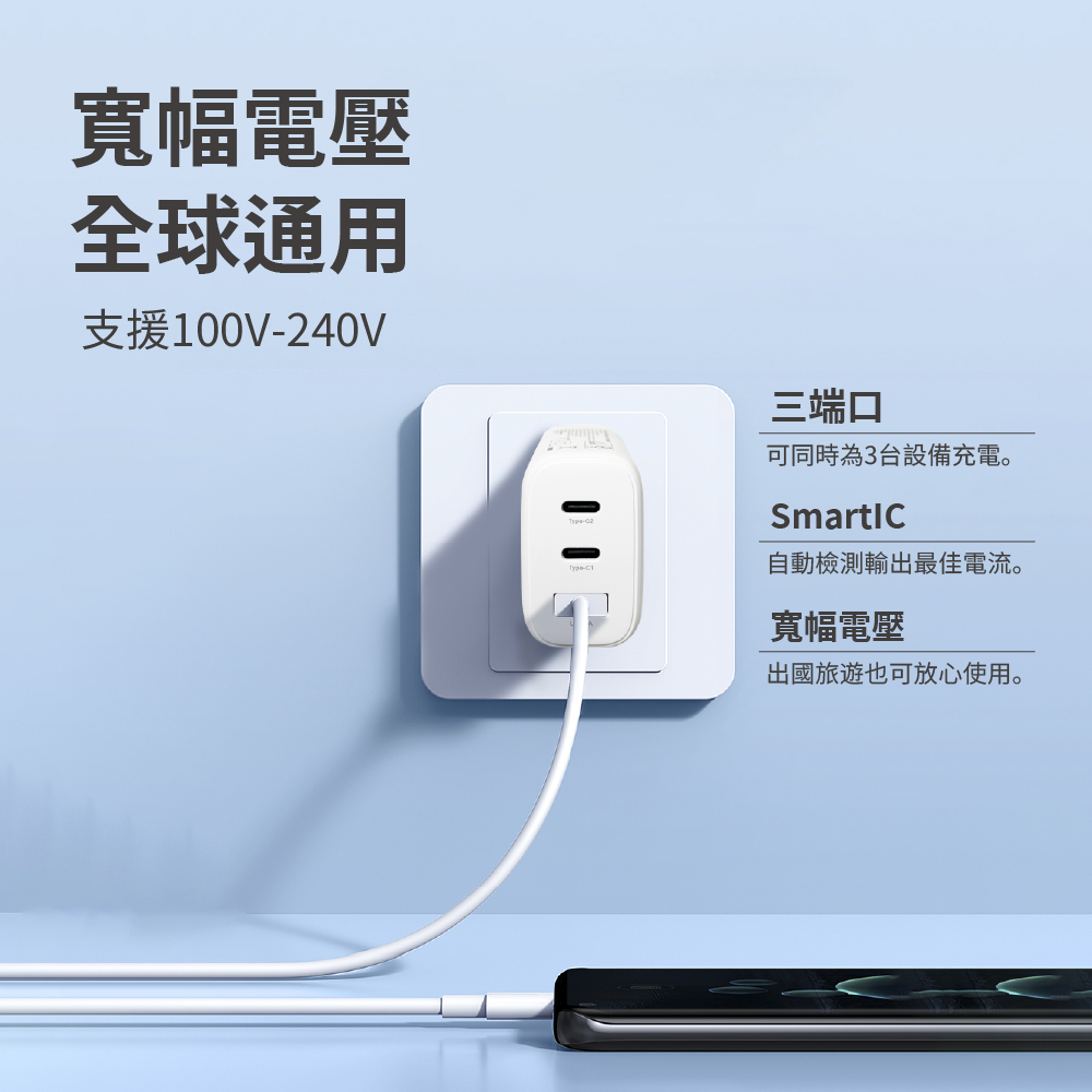 可同時為3台設備充電。