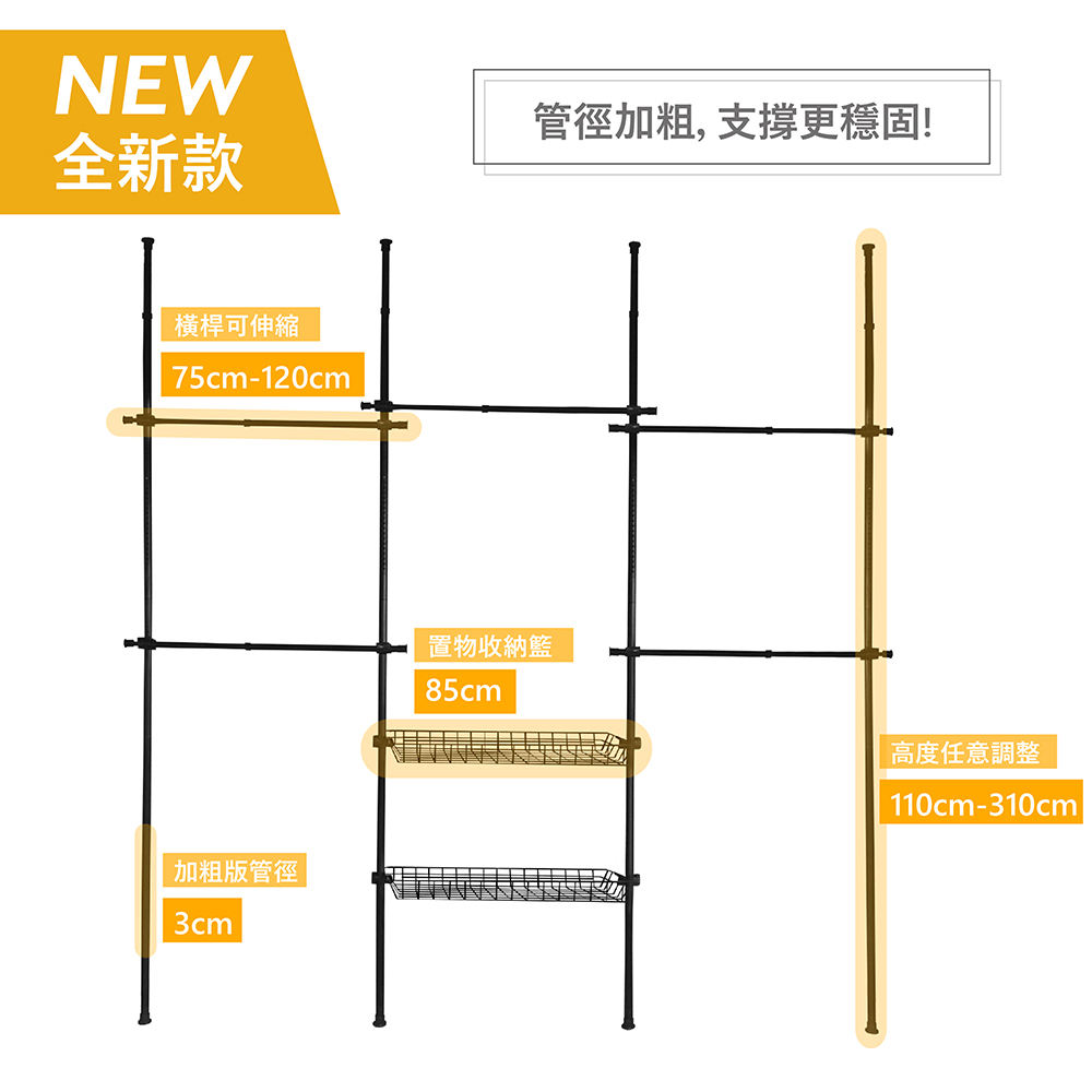 丸丸媽咪 升級款加粗管徑32mm頂天立地架-五層二籃(適用高