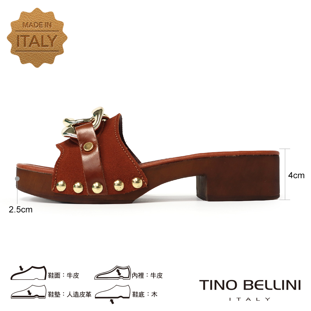 TINO BELLINI 貝里尼 義大利雙金環麂皮厚底涼拖鞋