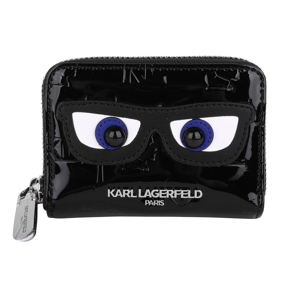 KARL LAGERFELD 卡爾 大眼睛亮漆皮風琴式卡夾包