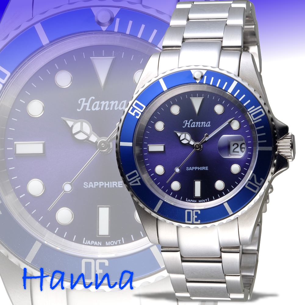 HANNA 漢娜腕錶 重返榮耀藍水鬼造型系列大錶徑男錶/69