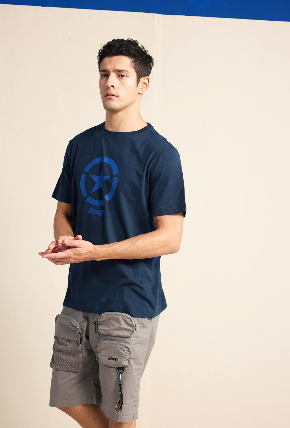 JEEP 男裝 品牌LOGO星星圖騰短袖T恤(深藍)優惠推薦