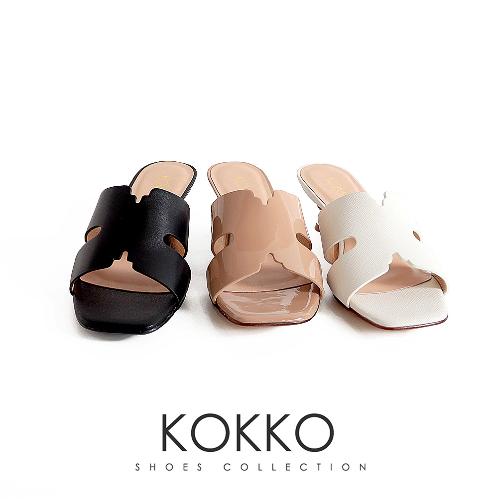 KOKKO 集團 簡約微性感H型方頭低跟涼拖鞋(可可色)評價