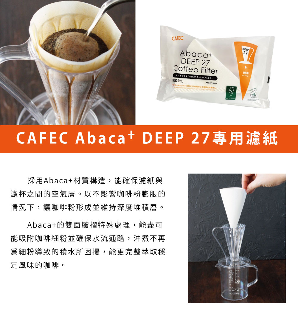 CAFEC 三洋 花瓣濾杯Abcac+ DEEP 27專用濾