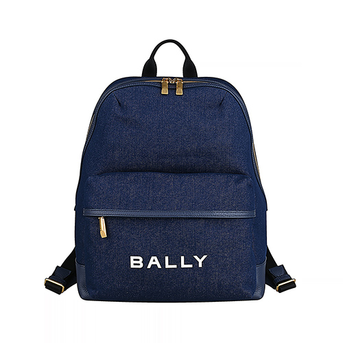 BALLY Bar經典字母LOGO帆布拼接牛皮後背包(深藍)