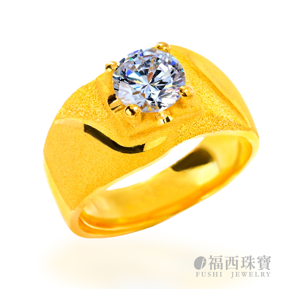 福西珠寶 黃金戒指 獨佔欲白寶石優雅男戒(金重3.55錢+-