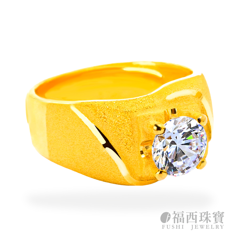 福西珠寶 黃金戒指 獨佔欲白寶石優雅男戒(金重3.55錢+-