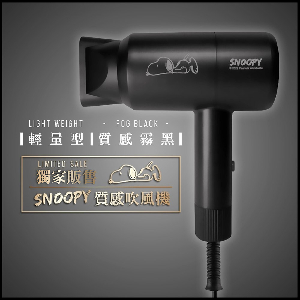輕量型質感霧黑 獨家販售 SNOOPY 質感吹風機 