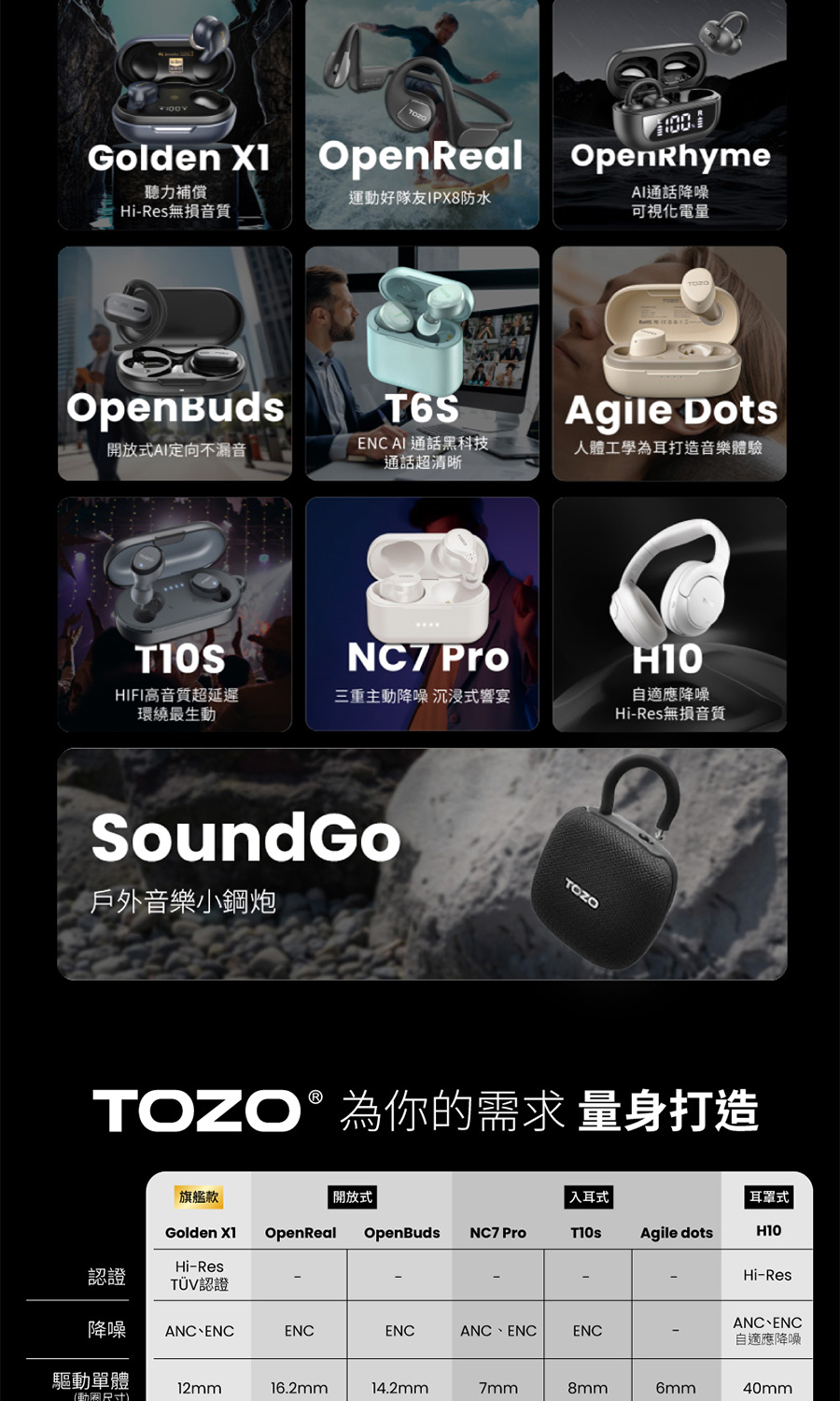 TOZO為你的需求量身打造