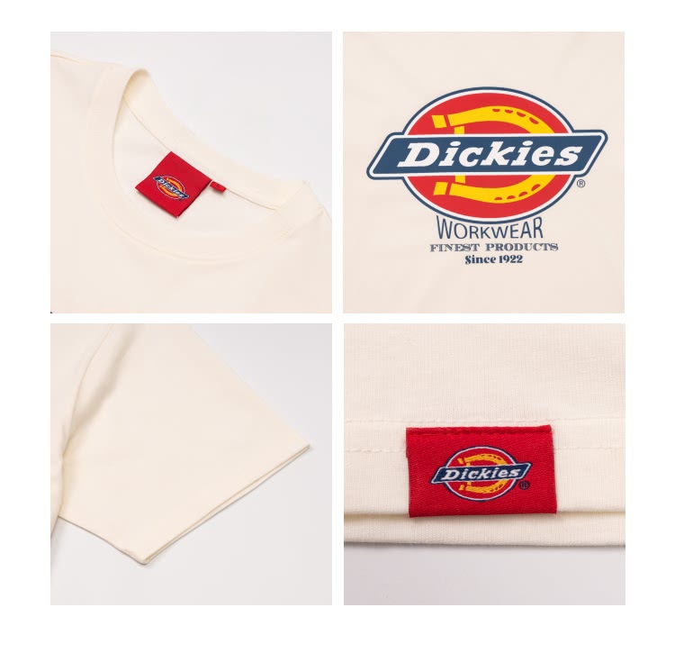 Dickies 男女款米白色純棉胸前經典三色大Logo印花寬