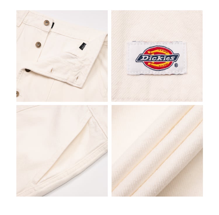 Dickies 女款白色純棉品牌金屬釦簡約丹寧短裙｜DK01
