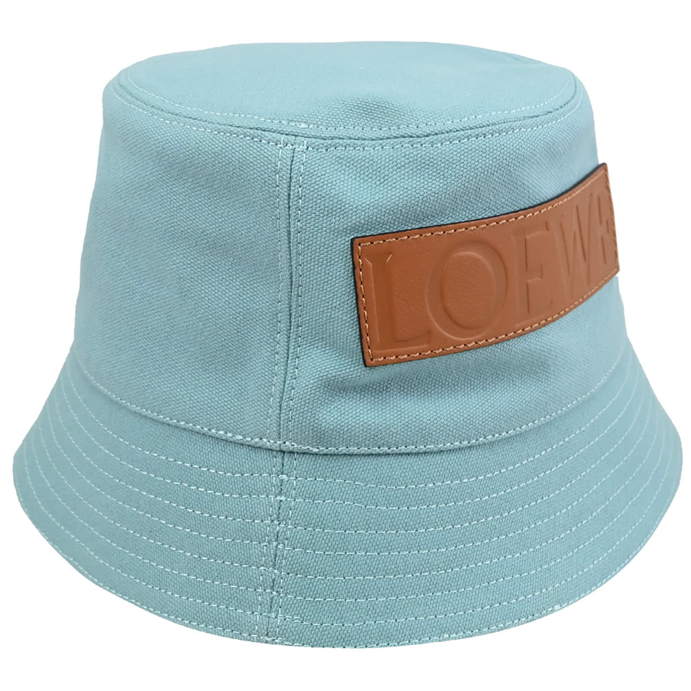LOEWE 羅威 經典LOGO皮飾帆布個性漁夫帽遮陽帽(湖水