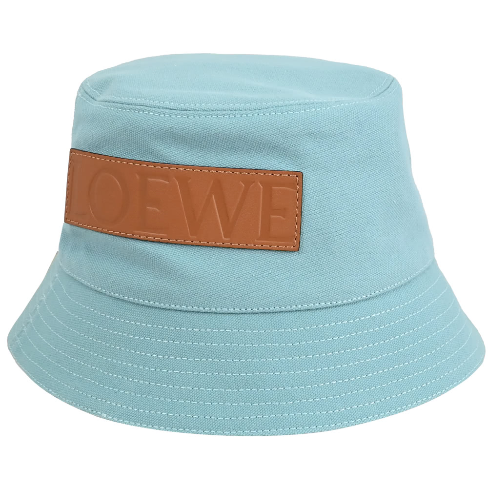 LOEWE 羅威 經典LOGO皮飾帆布個性漁夫帽遮陽帽(湖水