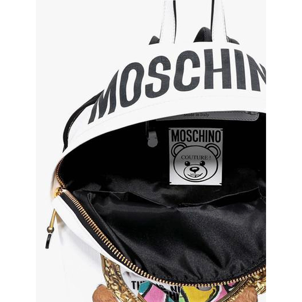 MOSCHINO 莫斯奇諾 防刮皮革畫框泰迪後背包 白色(2