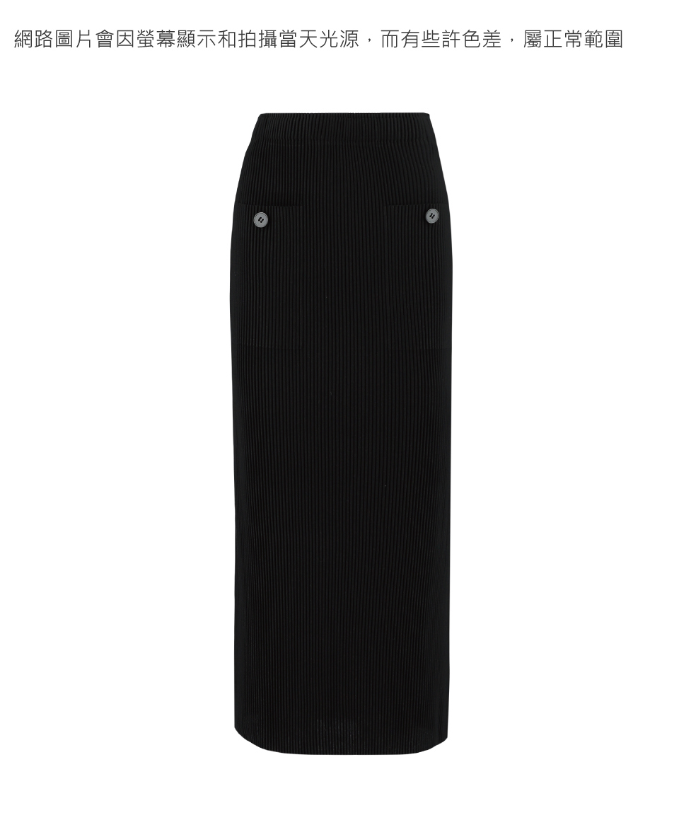OUWEY 歐薇 壓摺雙口袋鬆緊鉛筆裙(黑色；XS-M；32