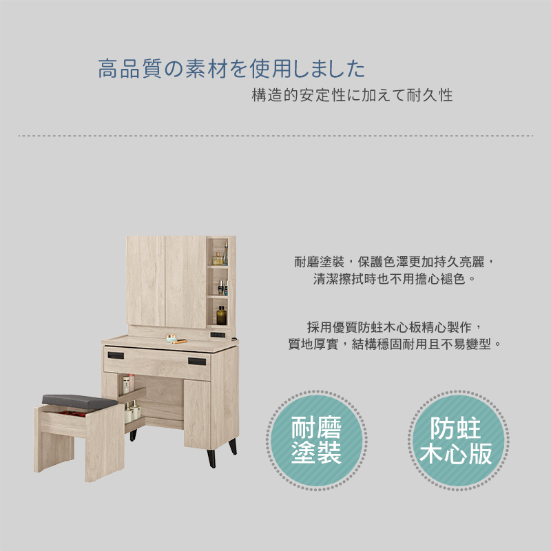 BODEN 奧拉2.5尺化妝桌/鏡台/梳妝台(附收納化妝椅)