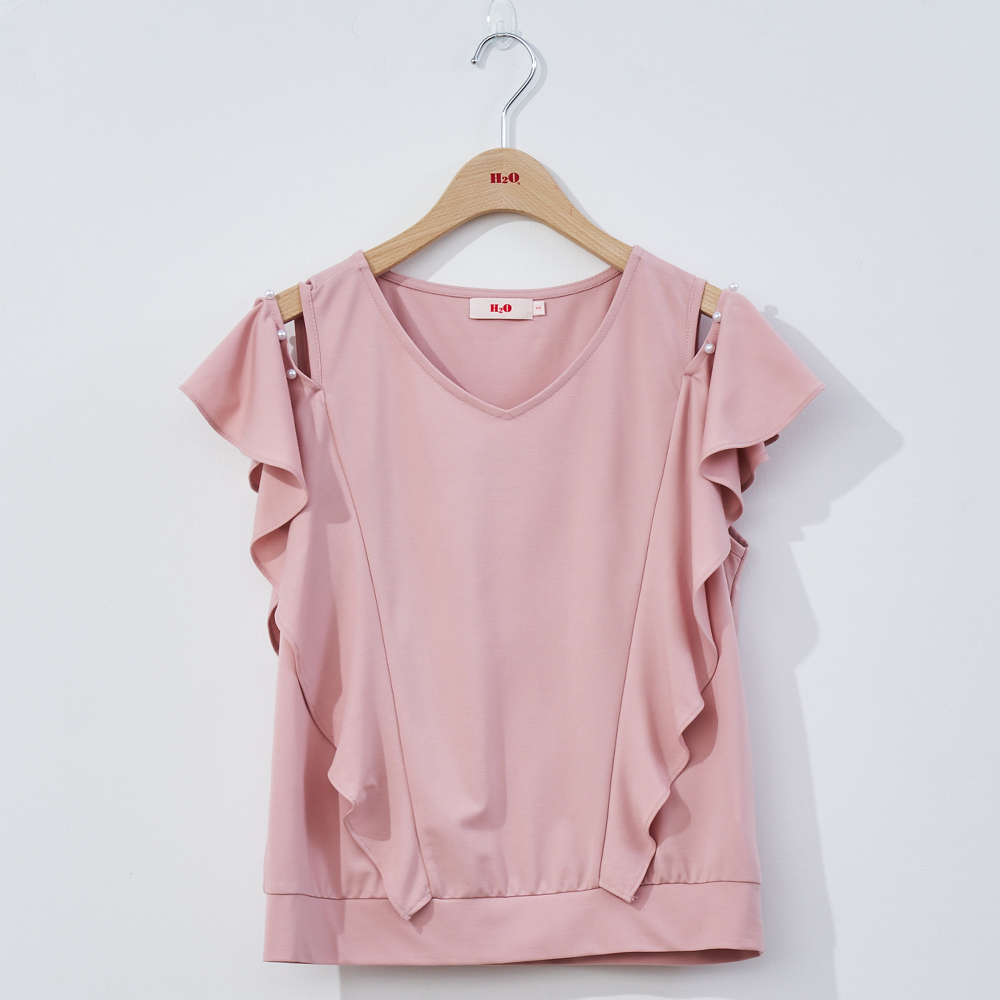 H2O 露肩對稱T恤(#4671010 休閒T恤 白色/粉色