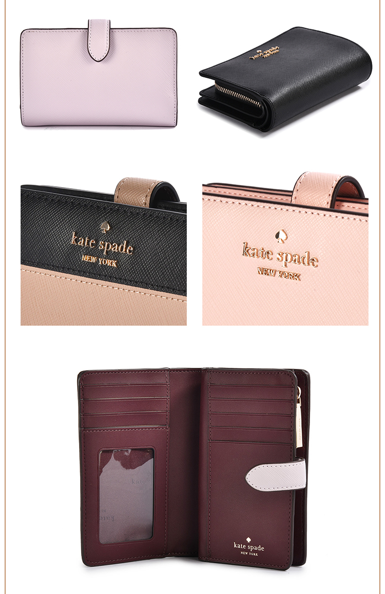 KATE SPADE 經典金屬LOGO防刮皮革釦式中夾(多色