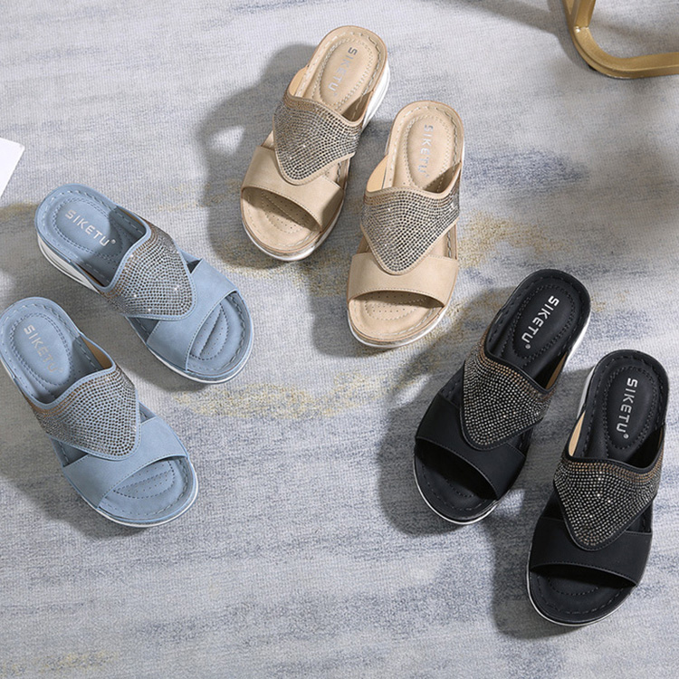 Taroko 漸層色點點水鑽魚嘴坡跟拖鞋(3色可選)品牌優惠