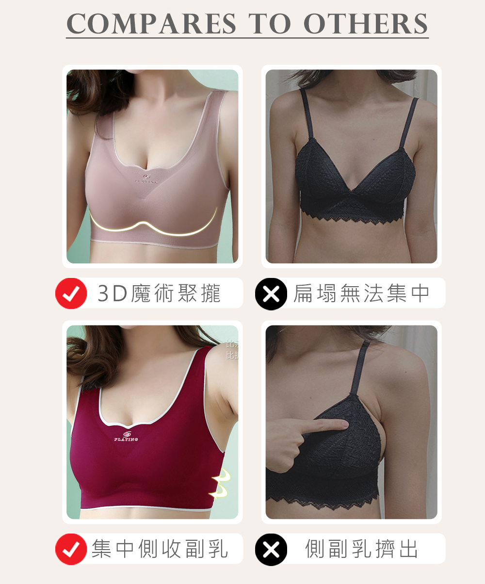 3D魔術聚攏 扁塌無法集中 比據 集中側收副乳 X 側副乳擠出 