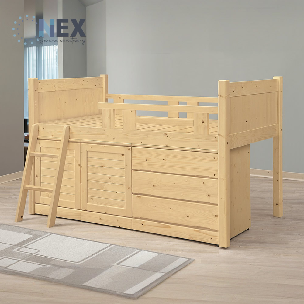 NEX 簡約 松木3.5尺多功能床組/床架(書桌/斗櫃/置物