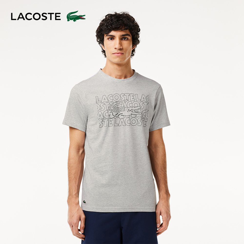 LACOSTE 男裝-快乾描圖印花運動短袖T恤(灰色) 推薦