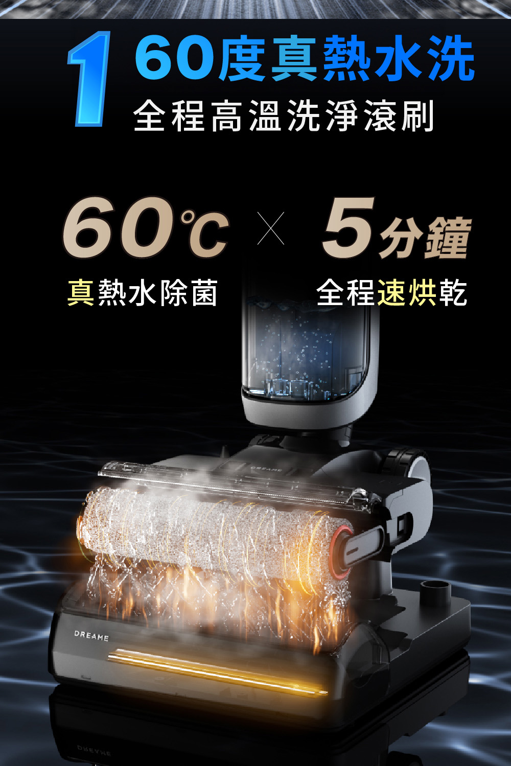 160度真熱水洗 全程高溫洗淨滾刷 605分鐘 真熱水除菌 全程速烘乾 