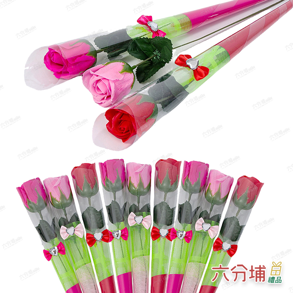 六分埔禮品 單枝蝴蝶結玫瑰香皂花-單朵-6入組-多色任選(畢
