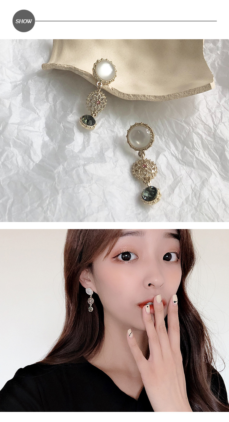 INES 韓國設計復古巴洛克氣質縷空花朵寶石夾式耳環(無耳洞