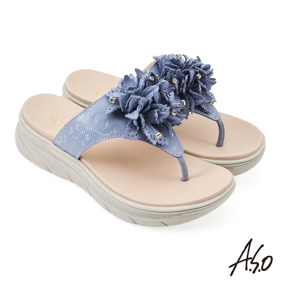 A.S.O 阿瘦集團 A.S.O舒活美型立體花朵真皮休閒涼鞋