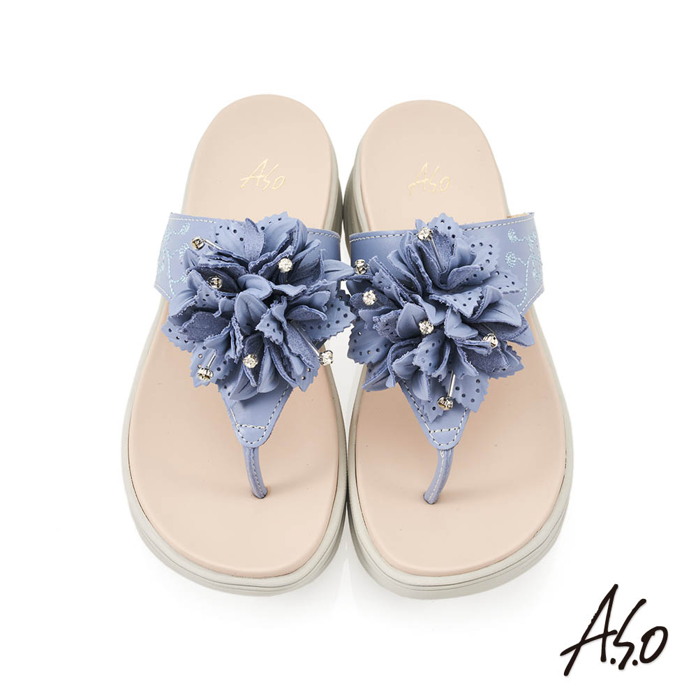 A.S.O 阿瘦集團 A.S.O舒活美型立體花朵真皮休閒涼鞋