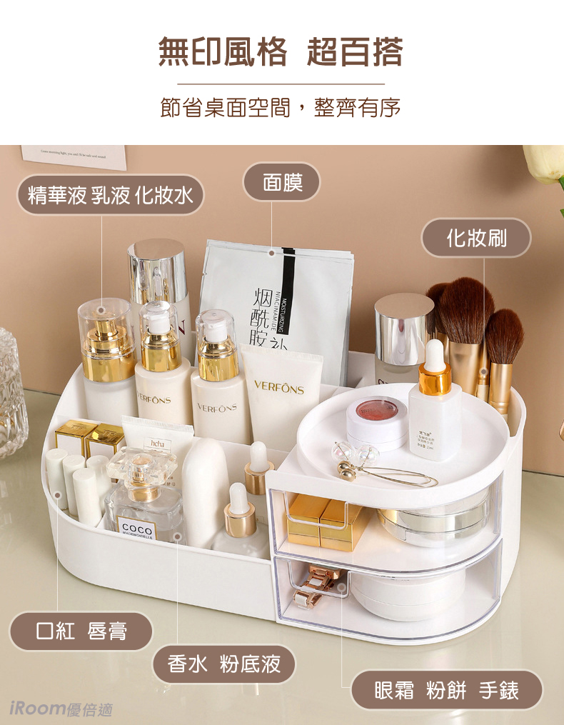 iRoom 優倍適 加厚二代大容量抽屜式＊桌面化妝品收納盒-