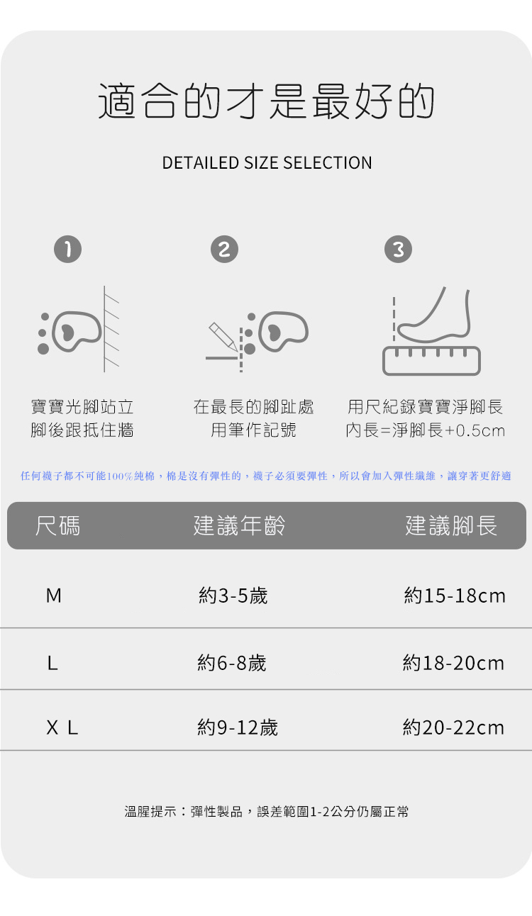任何襪子都不可能100%純棉,棉是沒有彈性的,襪子必須要彈性,所以會加入彈性纖維,讓穿著更舒適