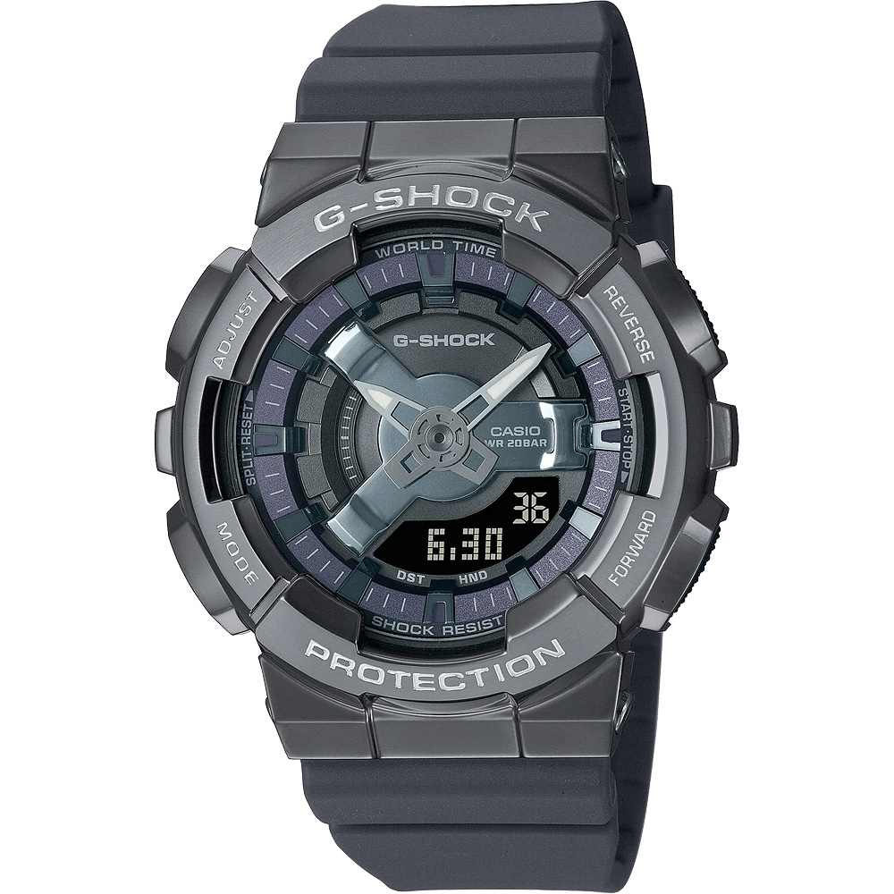 CASIO 卡西歐 G-SHOCK 金屬色雙顯電子錶-個性銀