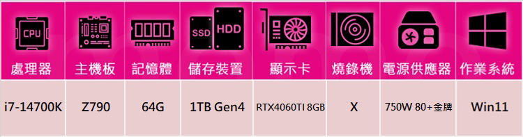 華碩平台 i7廿核GeForce RTX 4060TI Wi