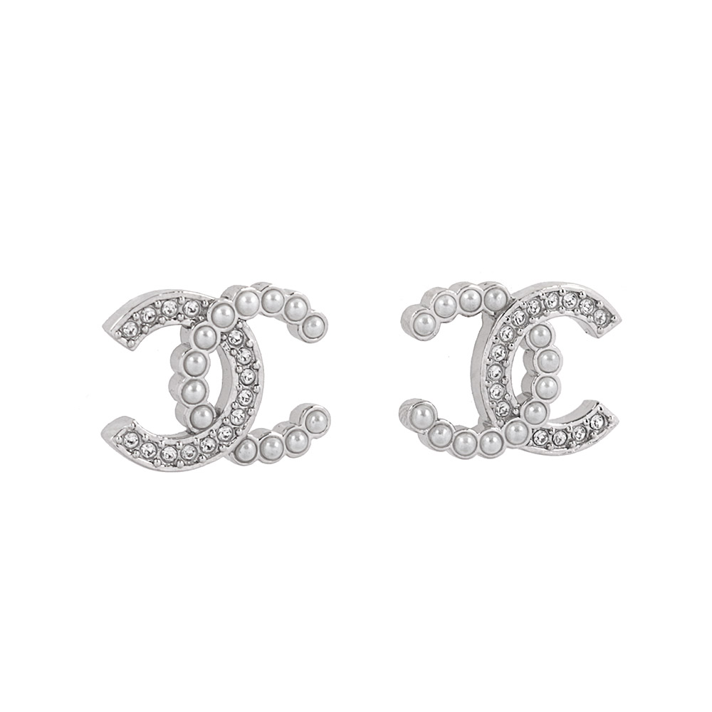 CHANEL 香奈兒 CC Logo 水鑽及珍珠鑲飾針式耳環