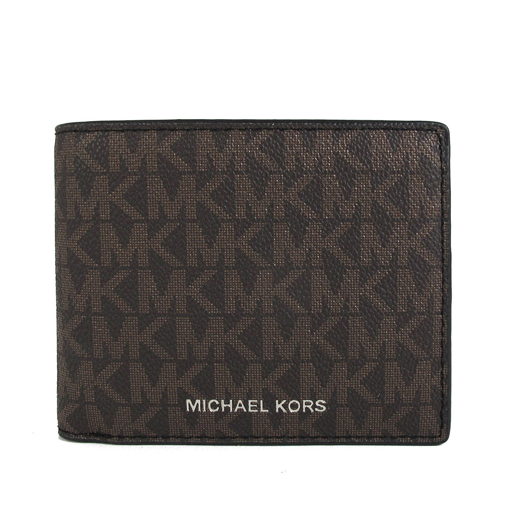 Michael Kors 滿版防刮MK對開零錢袋短夾(咖黑色