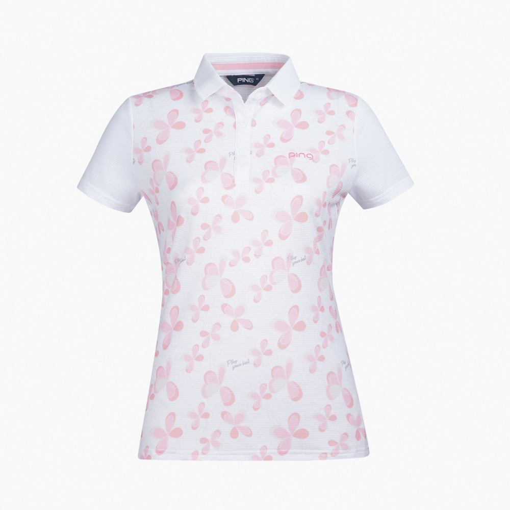 PING 女款花朵昇華短袖POLO衫-粉紅(吸濕排汗/GOL