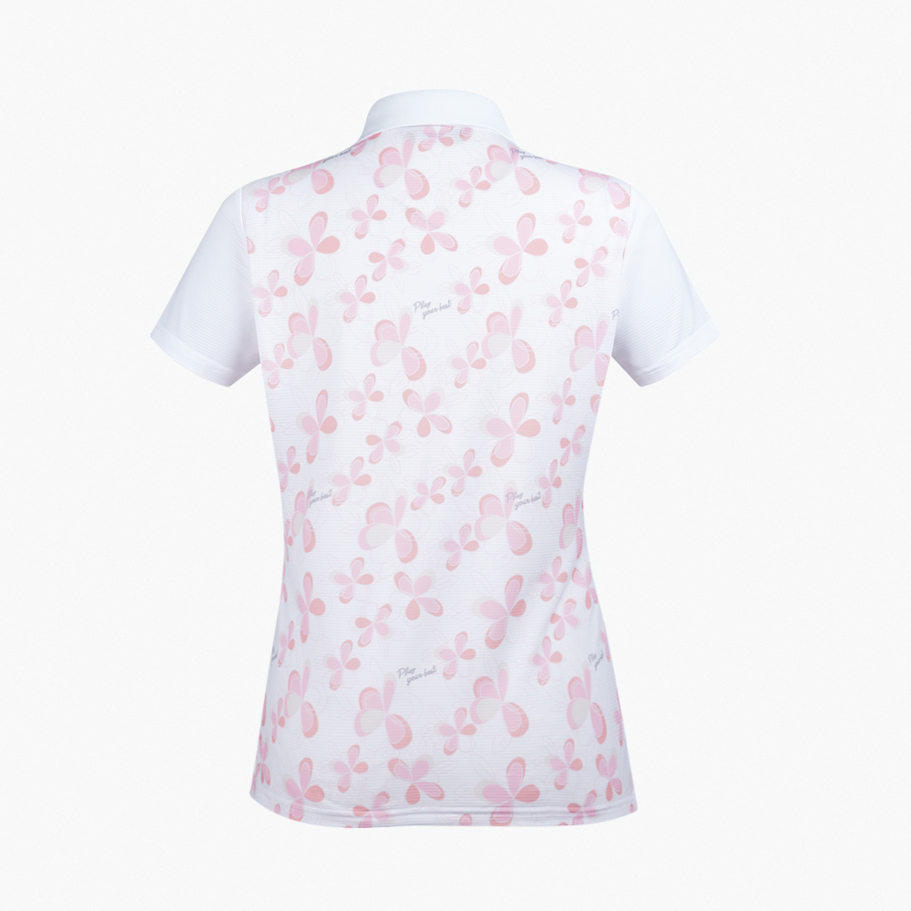 PING 女款花朵昇華短袖POLO衫-粉紅(吸濕排汗/GOL