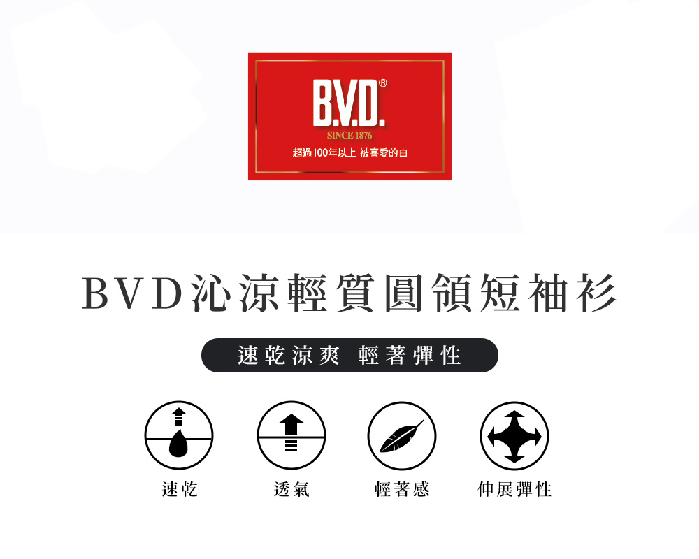 BVD 3件組沁涼透氣速乾圓領短袖衫(輕量 沁涼 速乾) 推