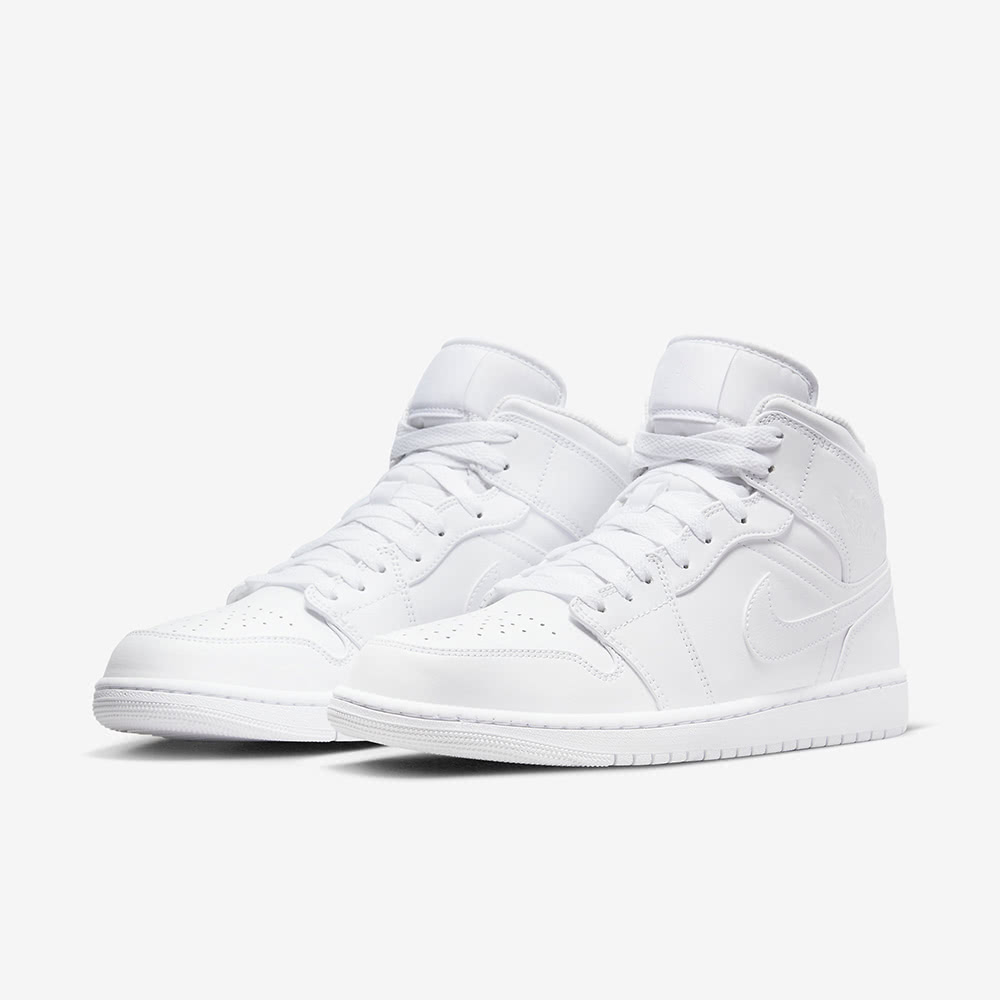 NIKE 耐吉 AIR JORDAN 1 MID 全白 中筒