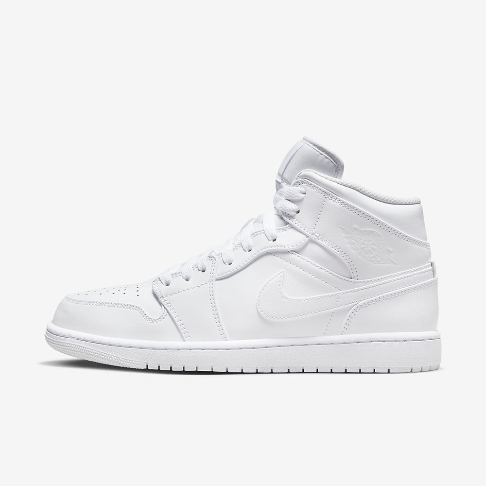 NIKE 耐吉 AIR JORDAN 1 MID 全白 中筒