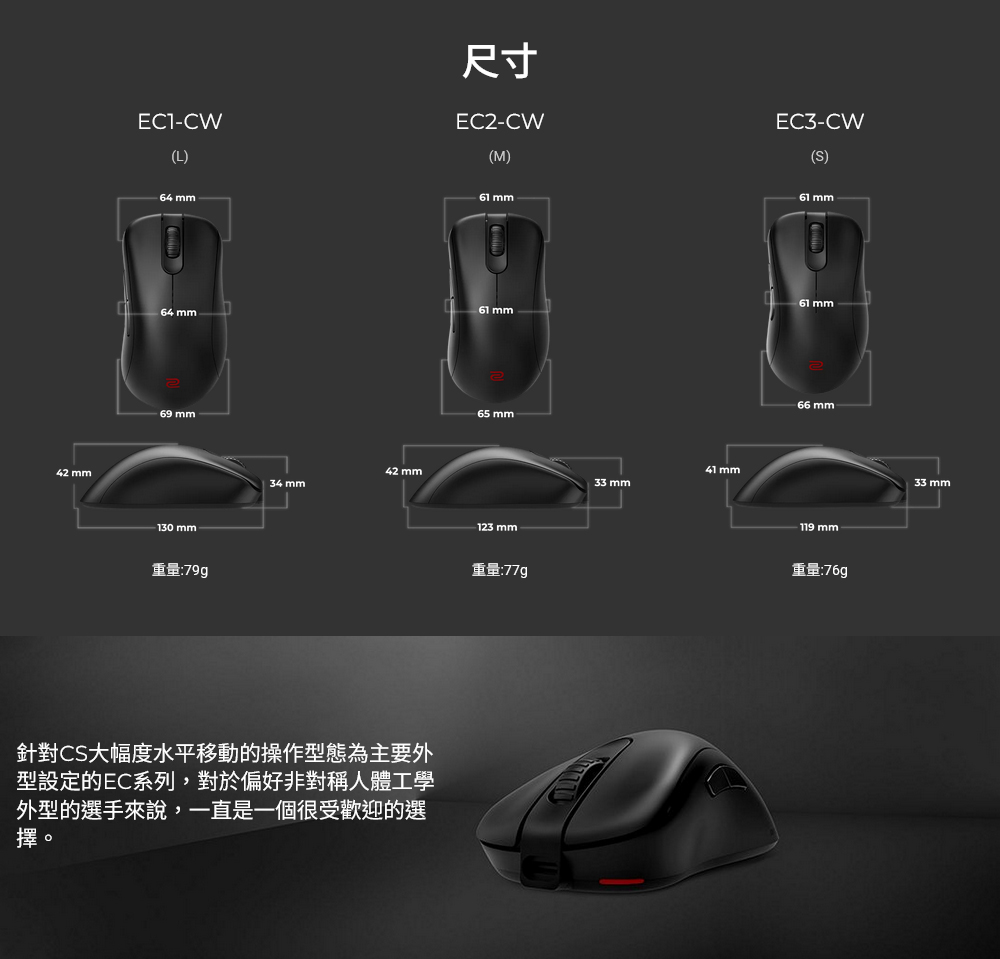 ZOWIE EC1-CW 無線電競滑鼠優惠推薦