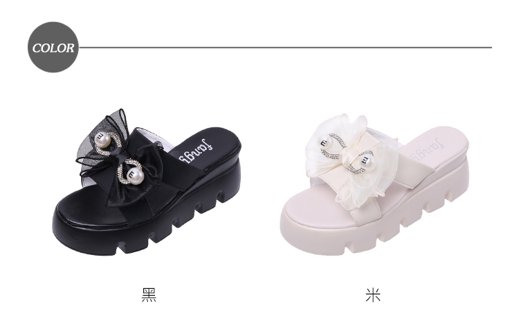 HMH 坡跟拖鞋 厚底拖鞋 蝴蝶結拖鞋/可愛網紗蝴蝶結造型坡 HMH 坡跟拖鞋 厚底拖鞋 蝴蝶結拖鞋/可愛網紗蝴蝶結造型坡