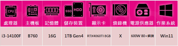 技嘉平台 i3四核GeForce RTX 4060TI Wi