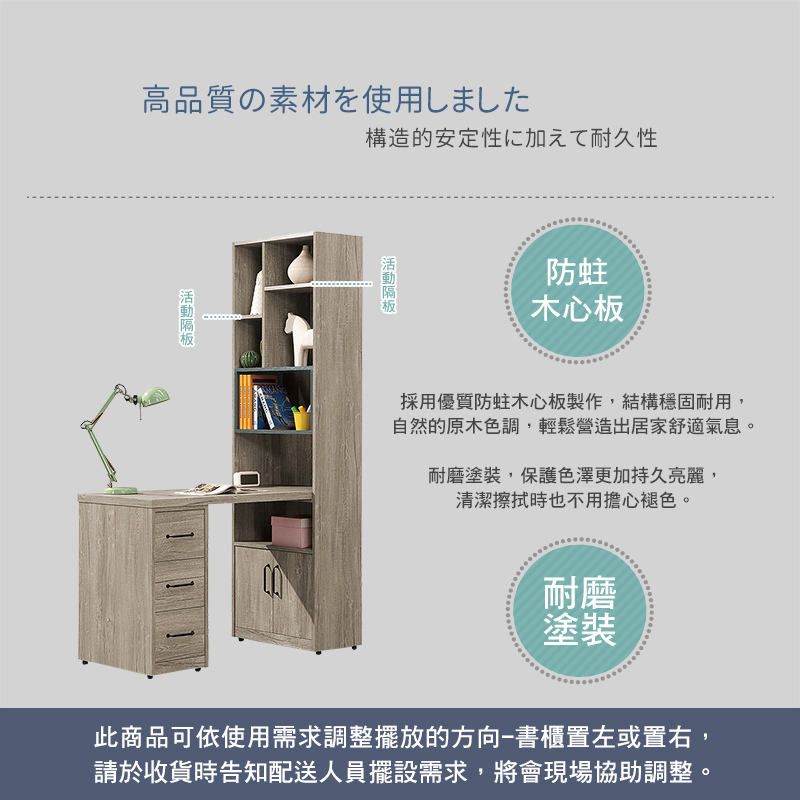 BODEN 凱德4尺L型書櫃+工作書桌組合(C款-2尺二抽書