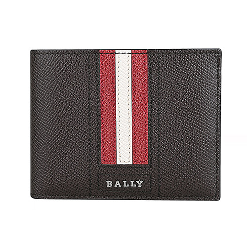 BALLY TEVYE銀色金屬LOGO紅白條紋粒面牛皮6卡短