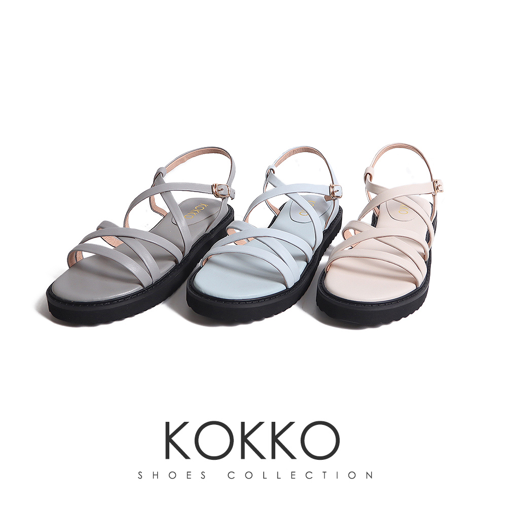 KOKKO 集團 交叉細帶個性厚底涼鞋(灰色)好評推薦